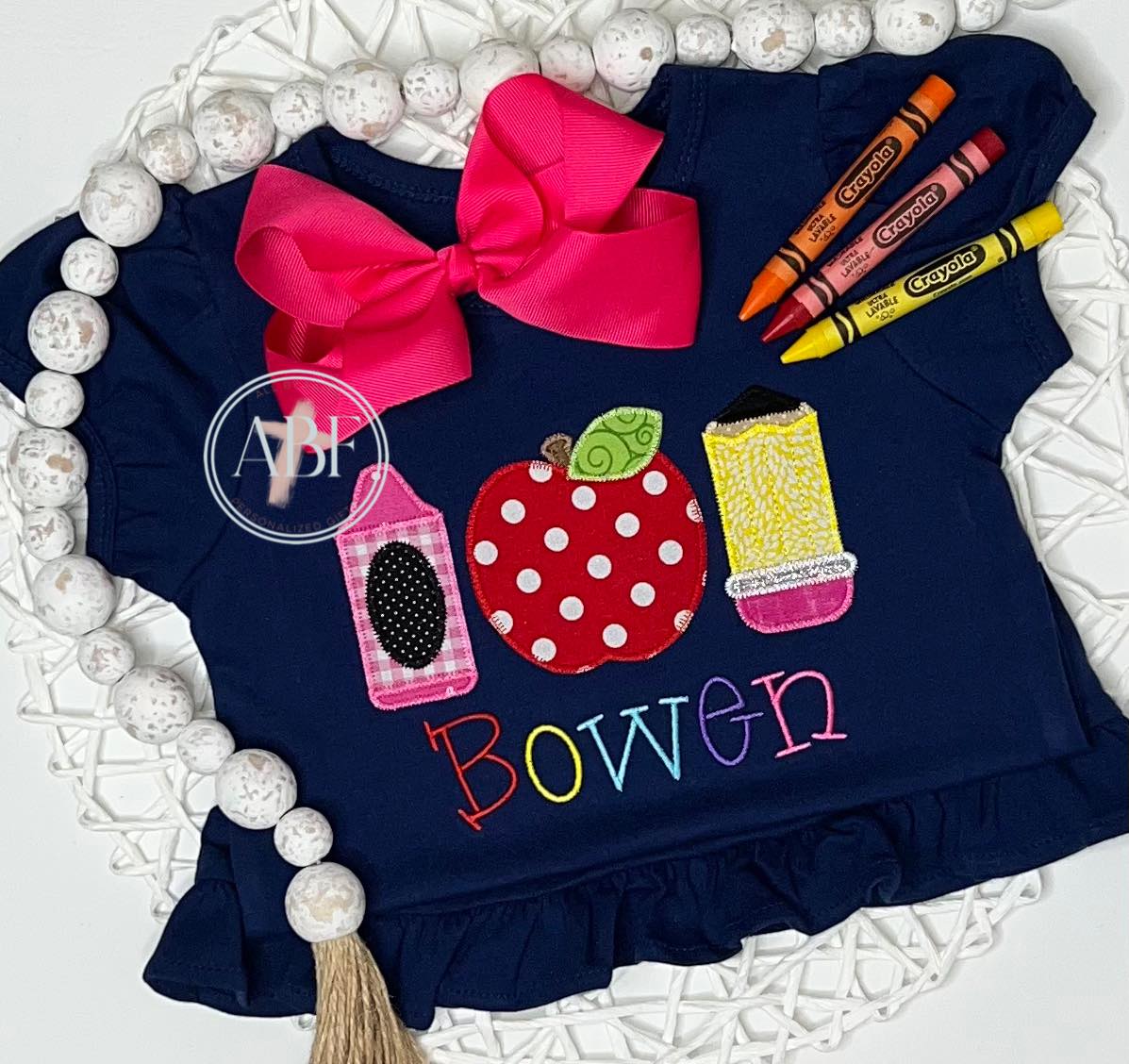 Applique Crayon Apple Pencil Shirt