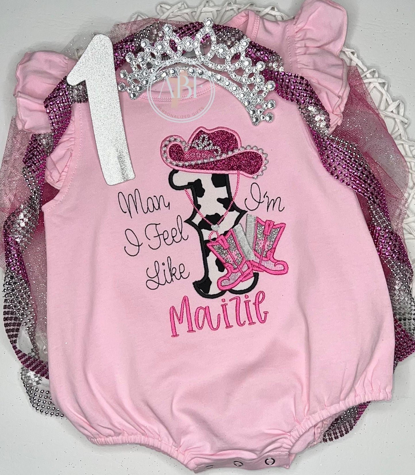 Applique Cowhide Cowgirl Romper