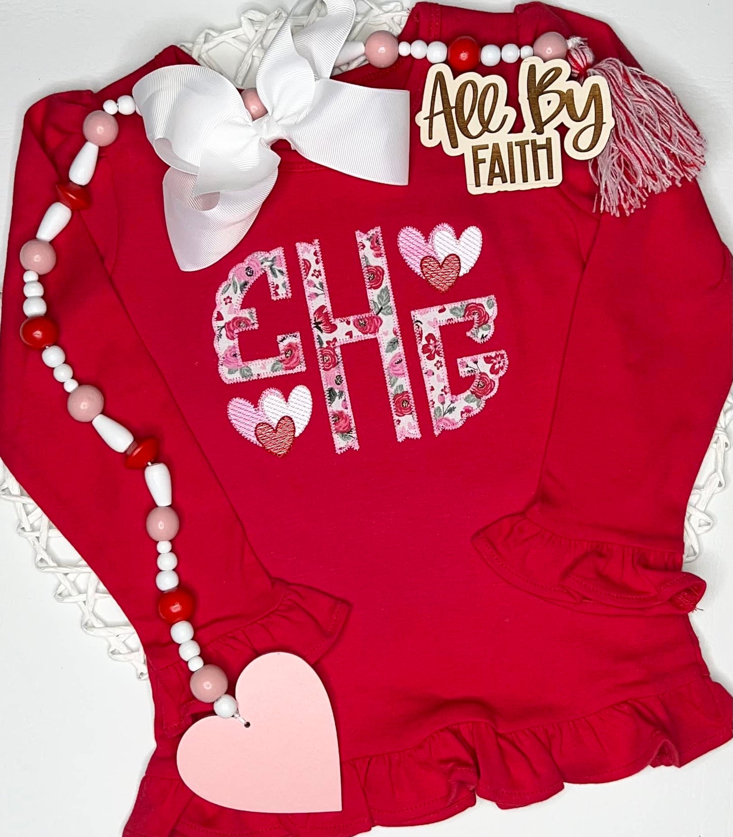 Scallop Monogram Applique With Hearts Shirt